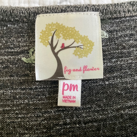 Anthropologie fig & flower Top Embroidered Floral PM 3/4 Sleeve Tie Waist - Picture 3 of 9